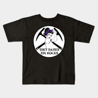 Dirt Dames Dig Rocks! (Purple) Rockhound, Fossils, Geologist, Rocks Kids T-Shirt